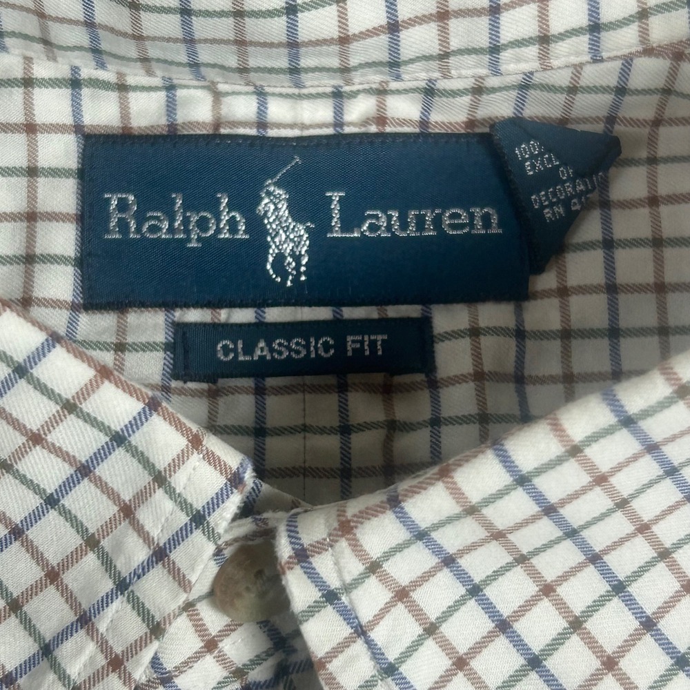 Ralph Lauren Classic Fit 3XLT Tall Button Down Shirt White Blue Brown Check 1797 - Picture 4 of 8